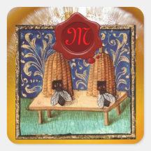 HONEY BEE, RED WAX SEAL MONOGRAM SQUARE STICKERS