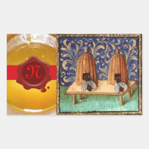 HONEY BEE, RED WAX SEAL MONOGRAM RECTANGLE STICKERS