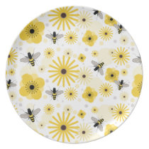 Honeybees & Flowers Melamine Plate plates