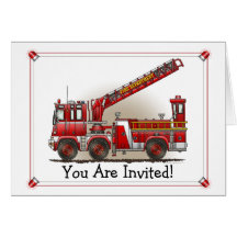 Hook and Ladder Fire Truck Party Invitation Card
