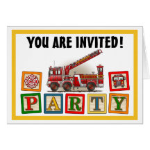 Hook and Ladder Fire Truck Party Invitation Card