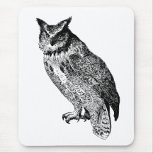 Horned Owl Owls Vintage Wood Engraving Mouse Pad