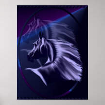 Horse Silhouette Shadowed Oval Print