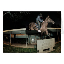 Horses in the street. greeting card