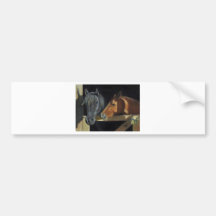 Horses Meeting At Gate: Art In Oil Pastel Bumper Sticker