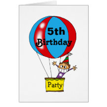 Hot air balloon 5th birthday party invitations cards