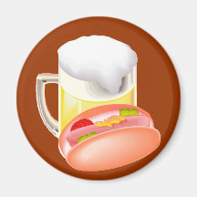 Hot dog on a bun and beer with all the fixin's magnet