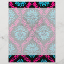 hot pink and aqua blue black ornate damask custom flyer