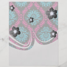 hot pink and aqua blue black ornate damask full colour flyer