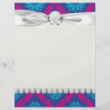 hot pink and aqua blue navy ornate damask personalized flyer