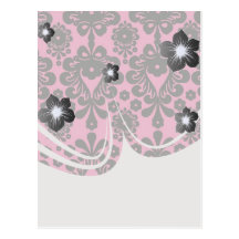 hot pink and black damask postcards