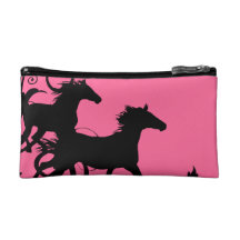 Hot Pink and Black Wild Horses Cosmetic Bag