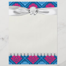 hot pink and blue diamond damask personalised flyer