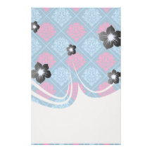 hot pink and blue diamond damask stationery paper
