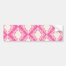 Hot Pink and Cream Damask Pattern Bumper Sticker