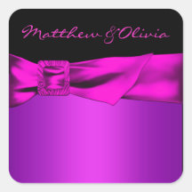 Hot Pink Black Wedding Favour Labels Envelope Seal Square Stickers