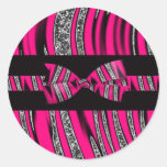 Hot Pink & Black Zebra Glitter Stripes Stickers