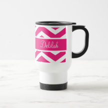 Hot Pink Chevron Custom Name Coffee Mugs