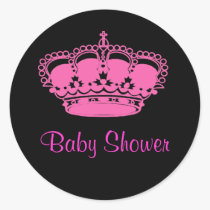 Hot Pink Crown Princess Baby Shower Stickers stickers