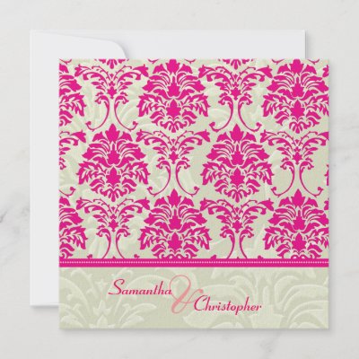 Hot pink damask ivory damask wedding invitations by custom stationery