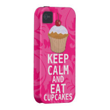 Hot Pink Damask KEEP CALM AND Eat Cupcakes Case-Mate iPhone 4 Cover
