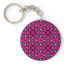 Hot Pink Geometric Floral Pattern keychains