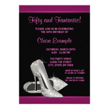 Hot Pink Glitter High Heels Womans 50th Birthday Custom Announcements
