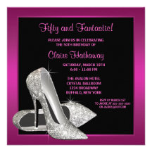 Hot Pink Glitter High Heels Womans 50th Brithday Personalized Announcement