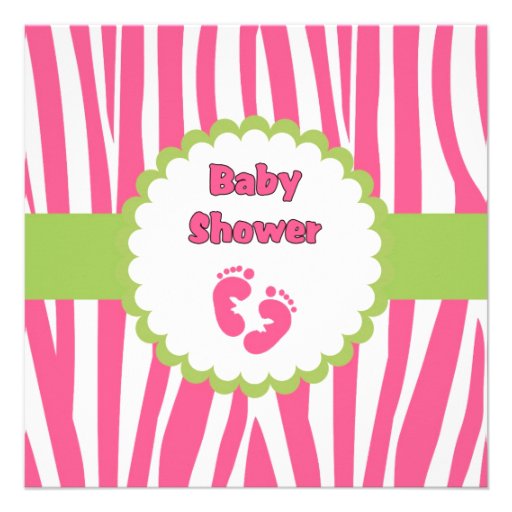 Hot pink & green Zebra Stripe Baby Shower Invite