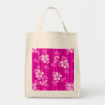 Hot Pink Hibiscus Flower print Tote Bags