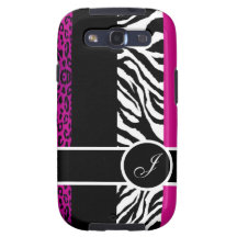 Hot Pink Leopard and Zebra Monogram Animal Print Galaxy S3 Cases
