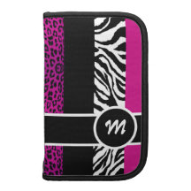 Hot Pink Leopard and Zebra Monogram Animal Print Folio Planner