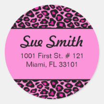 Hot pink leopard print address labels (#LABL 018) Round Stickers