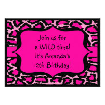 Hot Pink Leopard Print Birthday Invitation