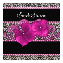 Hot Pink Leopard Sweet Sixteen Birthday Party Invite