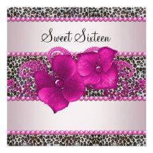 Hot Pink Leopard Sweet Sixteen Birthday Party Custom Invitation