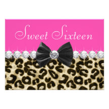 Hot Pink Leopard Sweet Sixteen Party Custom Announcements