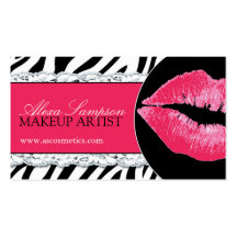 Hot  Pink Lips + Zebra Print Business Cards