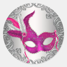 Hot Pink Mask Masquerade Envelope Seal Favour Round Stickers