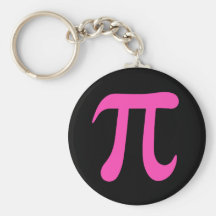 Hot pink pi symbol on black keychain or keyring