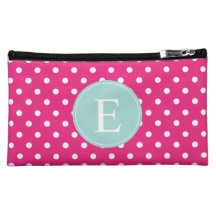 Hot Pink Polka Dot Mint Monogram Makeup Bag