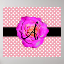 Hot pink rose monogram pink polka dots print
