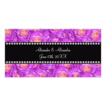 Hot pink roses wedding favors photo card template