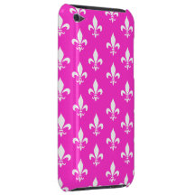 Hot Pink & White Fleur De Lis Pattern iPod Case-Mate Case