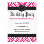 Hot Pink Wild Zebra Birthday Party Invitations