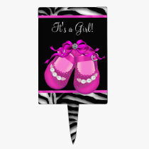 Hot Pink Zebra Baby Shower Cake Topper cake picks