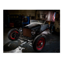 Hotrod in a Garage Postcard