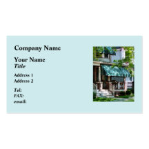 House With Green Striped Awning Business Card Templates