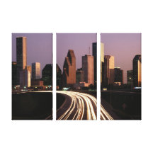 Houston city skyline at dusk 3 panel canvas gallery wrapped canvas
