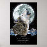 Howling Winter Grey Wolf & Moon Art Poster